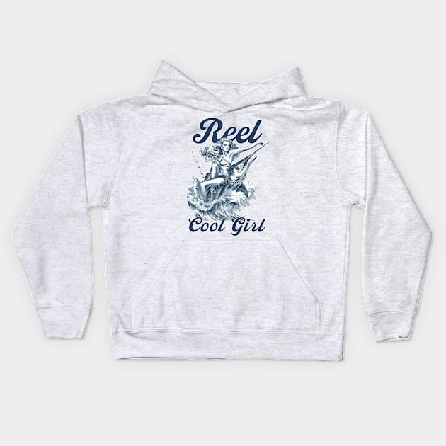 reel cool girl, pin up girl Kids Hoodie by GraphGeek